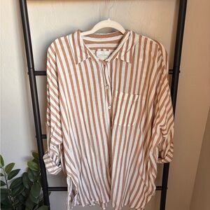 American Eagle Brown and White Striped Shirt